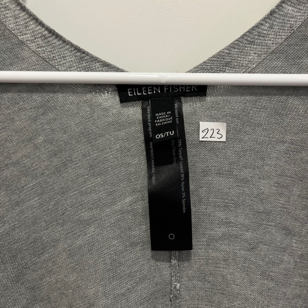 Eileen‎ Fisher Colorblock Open Front Poncho Cardigan Grey Peach OS F18DXT - Picture 2 of 6